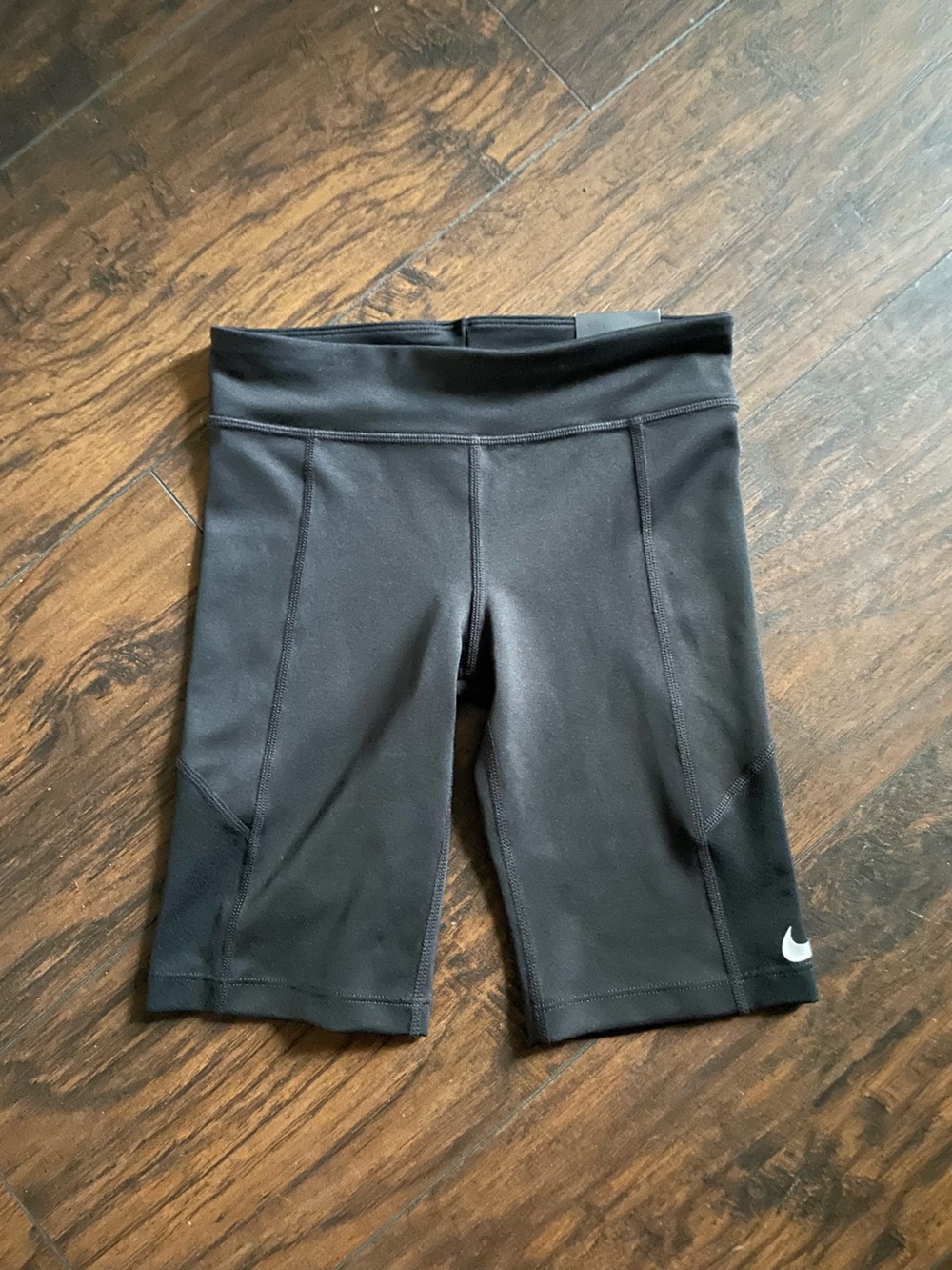 Nike Black Women's Bike Shorts with Small White Swoosh